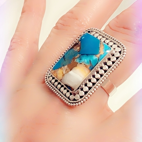 Kingman Turquoise Sterling Gemstone Ring Sz 8¼